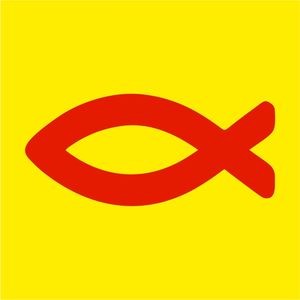Наклейка Мини 5х5 см Красная Рыбка на желтом фоне