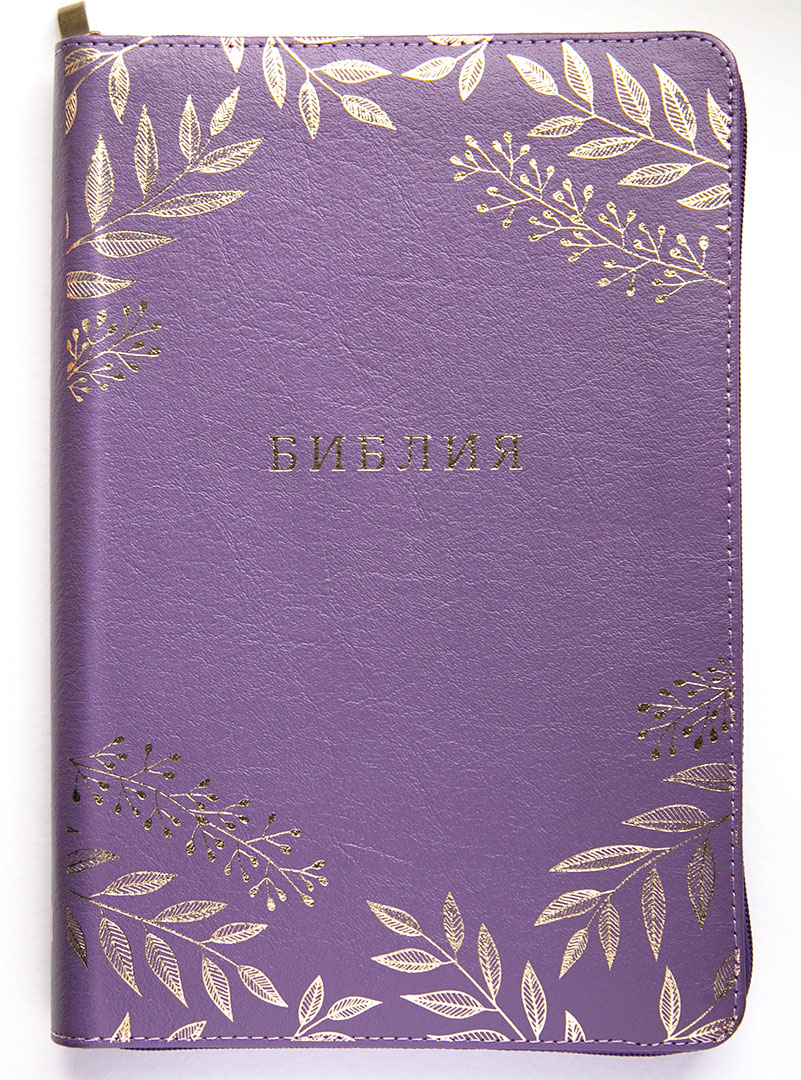 Библия семейная (17х24см, фиолетовая кожа, индексы, золотой обрез, две закладки, крупный шрифт)