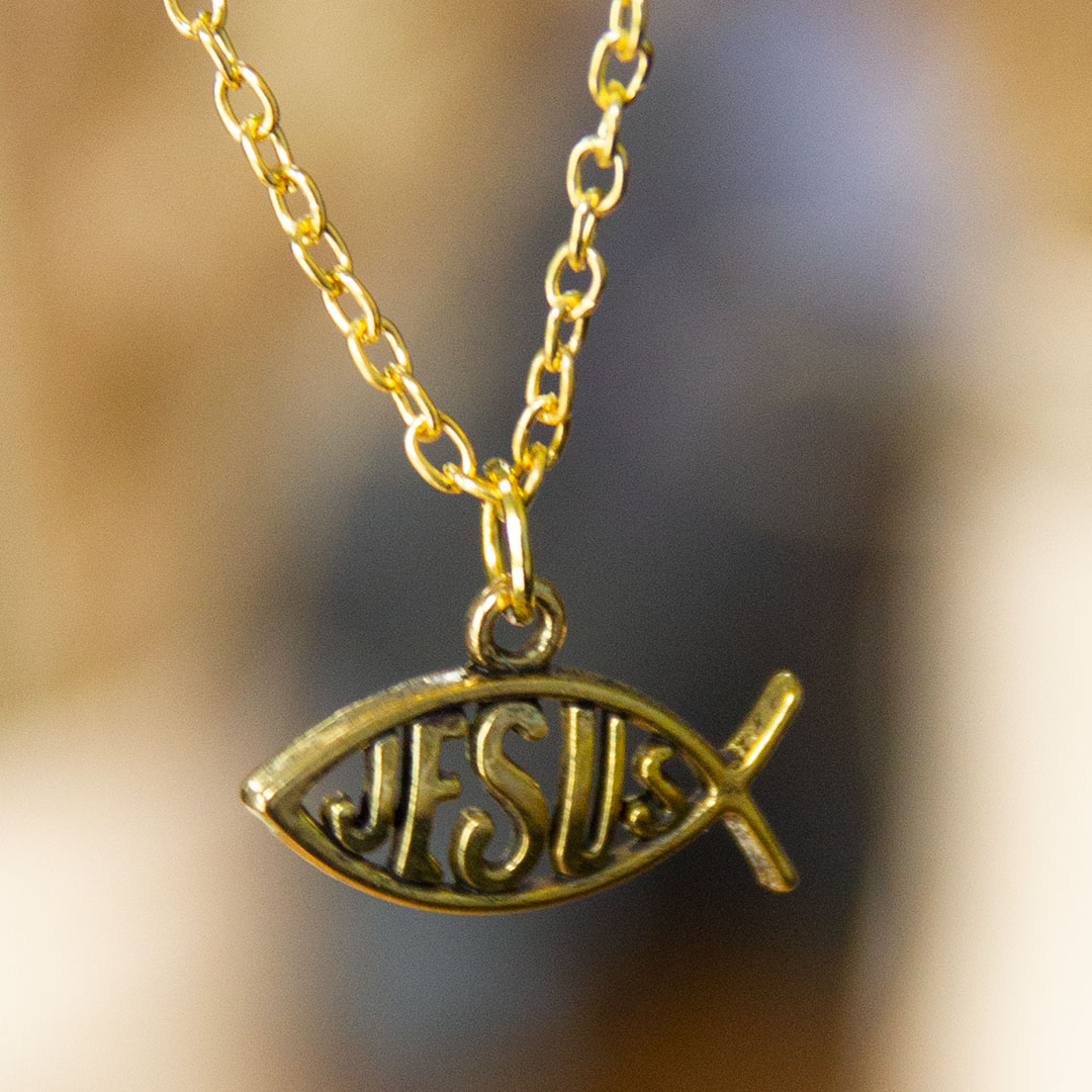 Кулон на цепочке - Рыбка-Jesus (под золото)