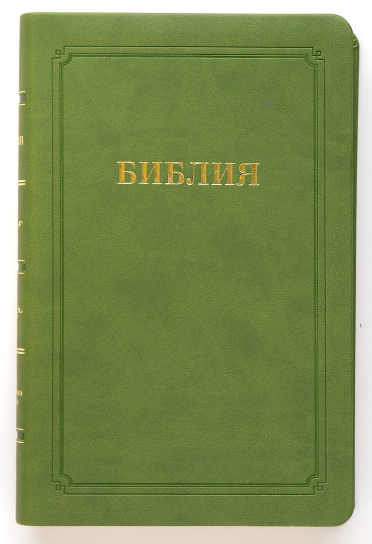 Библия (14х21,5см, зелёный термовинил, золотой обрез, закладка, крупный шрифт)