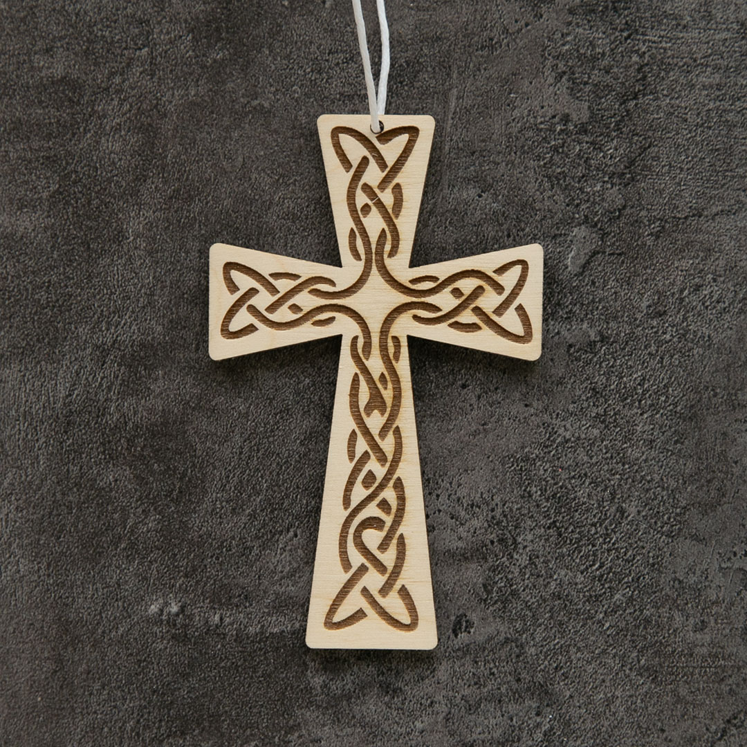 Подвеска деревянная для автомобиля - Крест с орнаментом