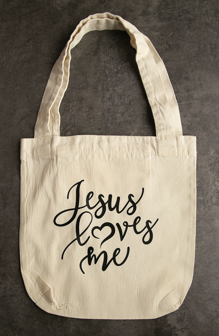 Холщовая Сумка-шоппер для покупок с надписью «Jesus loves me» (Иисус любит меня)