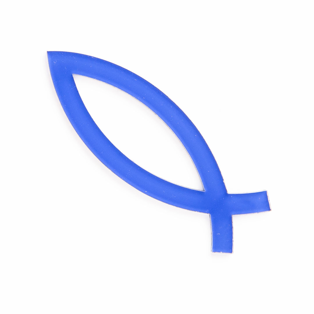 Объемная наклейка акриловая - Рыбка с крестом 9см (синяя)