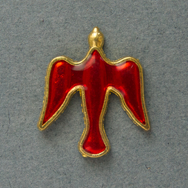 Значок на цанге Голубь, красный, металл под золото (ЗЦк-6)