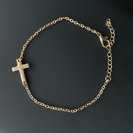 Браслет - Крест на цепочке под золото