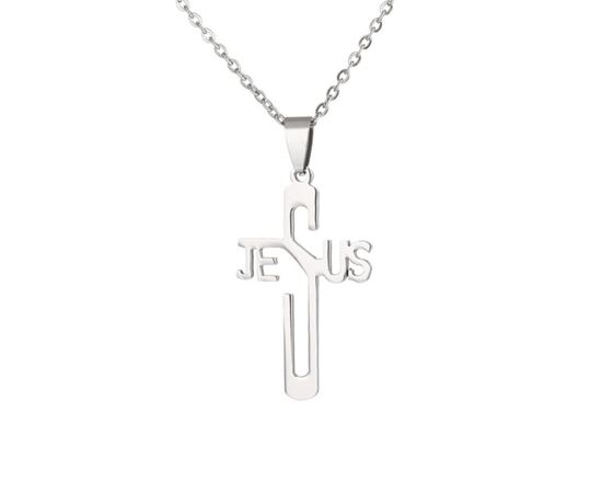 Кулон на цепочке - Крест Jesus под серебро