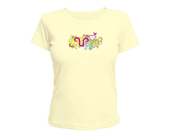 Женская футболка - Иисус - разноцветная надпись - светло-жёлтая