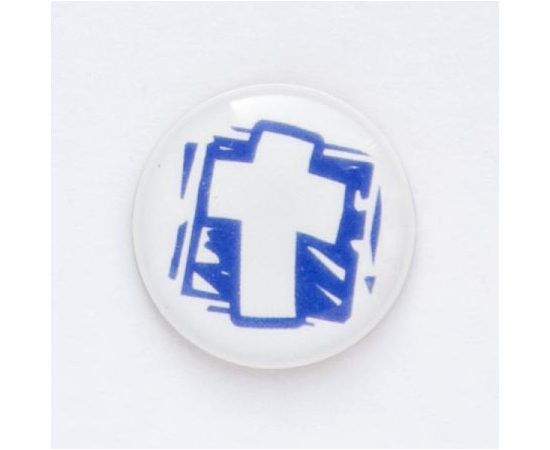 Значок на цанге - Белый крестик на бело-синем фоне