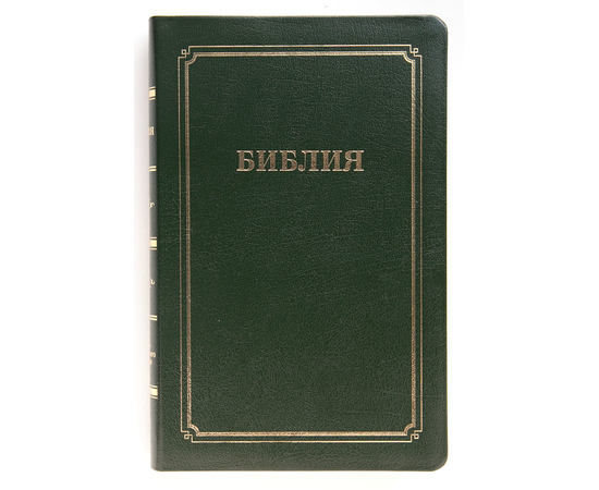 Библия (14х21,5см,тёмно-зелёная кожа, золотой обрез, закладка, крупный шрифт)