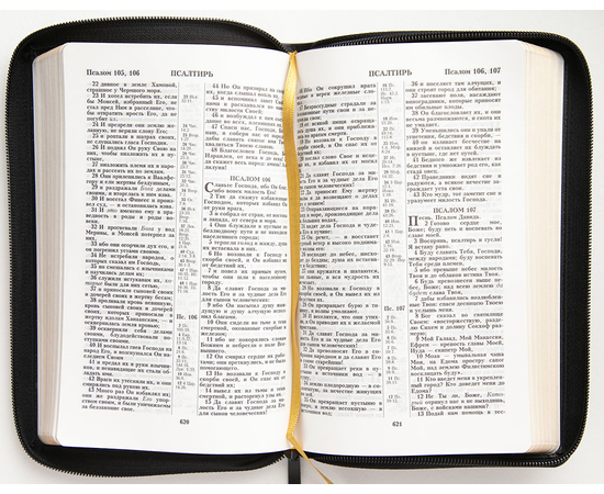 Библия (14,5х22см,чёрная кожа, молния, золотой обрез, закладка, крупный шрифт)