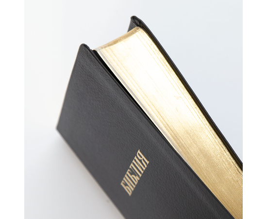 Библия (14х21,5см, чёрная матовая кожа, золотой обрез, закладка, крупный шрифт)