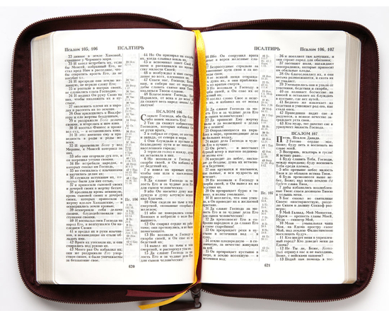 Библия (14,3х22см, натуральная кожа, бордовый пятнистый, надпись "Библия" с вензелем, молния, золотой обрез, 2 закладки, слова Иисуса выделены жирным, средний шрифт)
