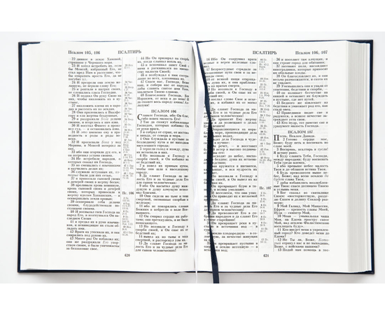 Библия (17х24см, тёмно-синий твердый переплёт, надпись "Библия" с вензелем, две закладки, слова Иисуса выделены жирным, крупный шрифт)