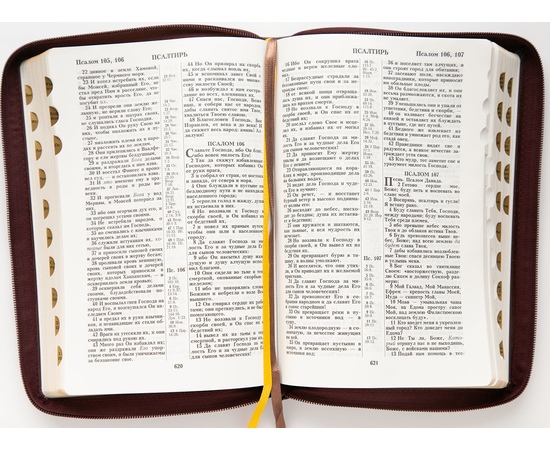 Библия (18х24 см, исск. кожа, темно-коричневый, надпись "Библия" с вензелем, молния, золотой обрез, индексы, 2 закладки, слова Иисуса выделены жирным, крупный шрифт)