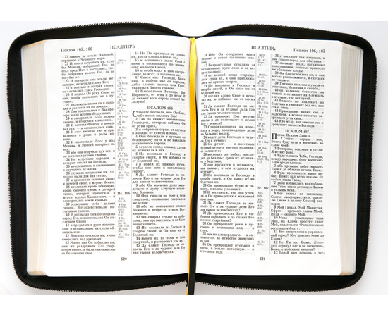 Библия (18х24 см, исск. кожа, черный, надпись "Библия" с вензелем, молния, золотой обрез, 2 закладки, слова Иисуса выделены жирным, крупный шрифт)