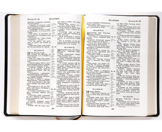 Библия (17,4х24 см, исск. кожа, черный, надпись "Библия" с вензелем, золотой обрез, 2 закладки, слова Иисуса выделены жирным, крупный шрифт)