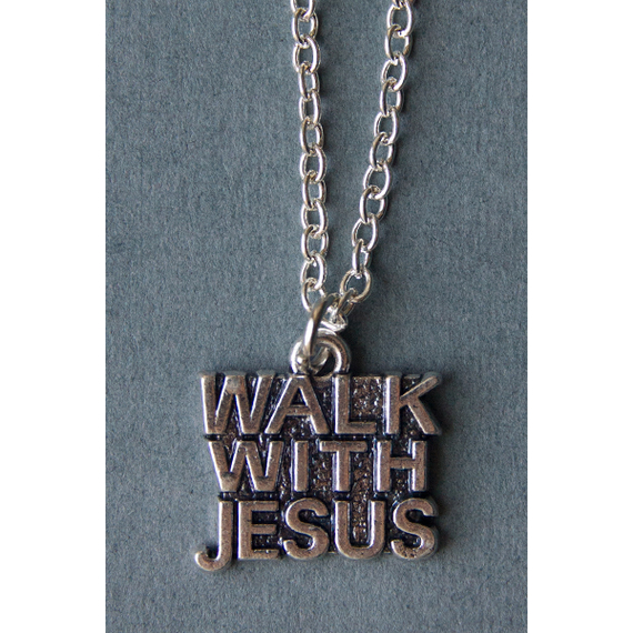 Кулон металлический на цепочке под серебро Walk with Jesus (КМСЦк2-7)