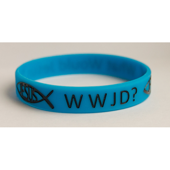 Браслет силиконовый - WWJD? Рыбка Jesus, синий (БСк-16)