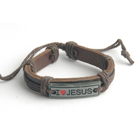 I love Jesus - кожаный браслет (темно-коричневый шнур)