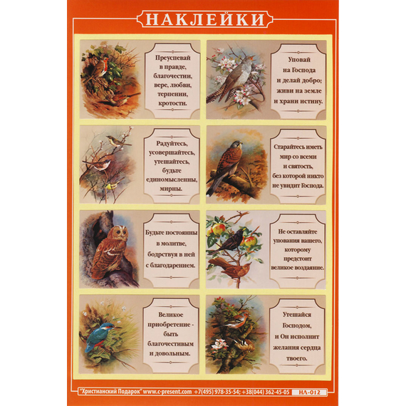 Наклейка листовая А5 (НЛ012) Птицы,